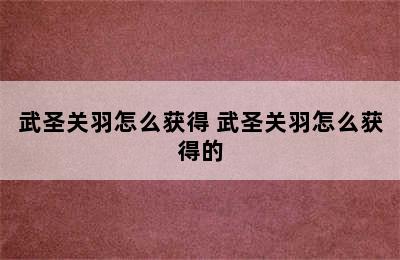 武圣关羽怎么获得 武圣关羽怎么获得的